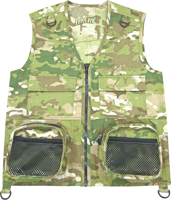 Kids Cargo Vest Set Camouflage Vest and Hat Medium/Large Fits Youth Size 8-12 Clothing Size (Camouflage Vest and Hat, Medium/Large)