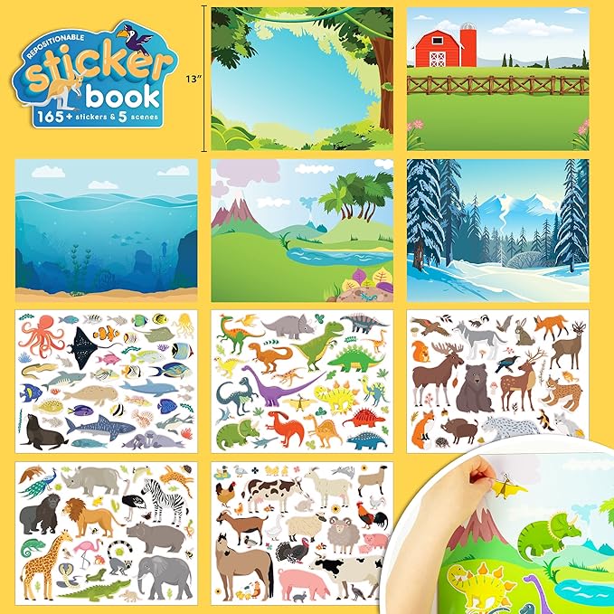 Made By Me Repositionable Sticker Book Bundle Pack, 4-in-1 Sticker Books, Includes Over 770 Removable Stickers & 4 Different Themes, Great for Travel, Road Trips, Sticker Set for Ages 4, 5, 6, 7,