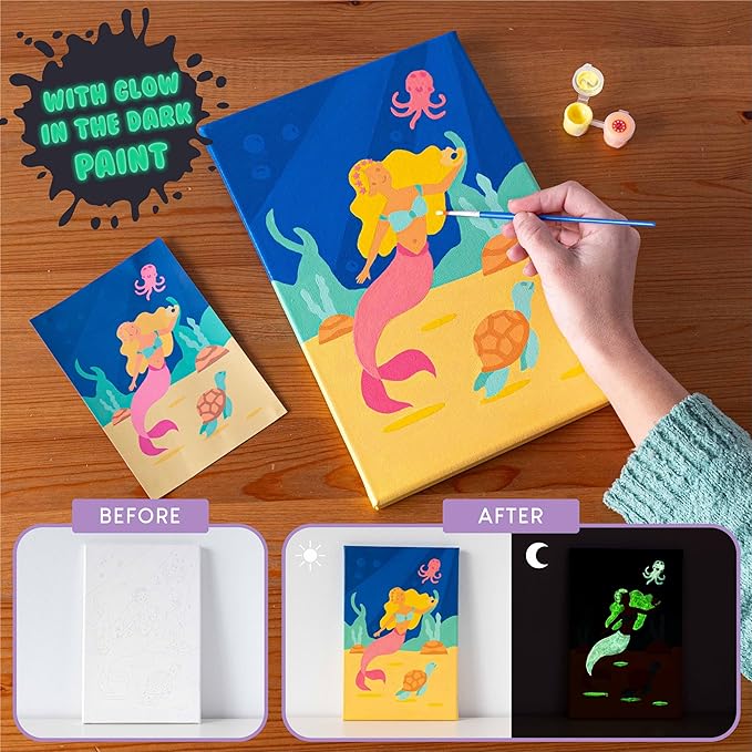 BONNYCO Paint by Numbers Kit for Kids Mermaid Pack 3 Canvas Paint by Number Canvas Framed Mermaid Gifts for Girls Arts and Crafts, Kids Paint by Number Kits, Pre Drawn Canvas for Painting for Kids