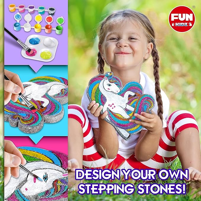 PYO Stepping Stones for Kids, ColorMyWay 2 Pack Unicorn Flower Garden Activities for Girls Boys Ages 3-12 Mosaic Art Kit for Stone Craft