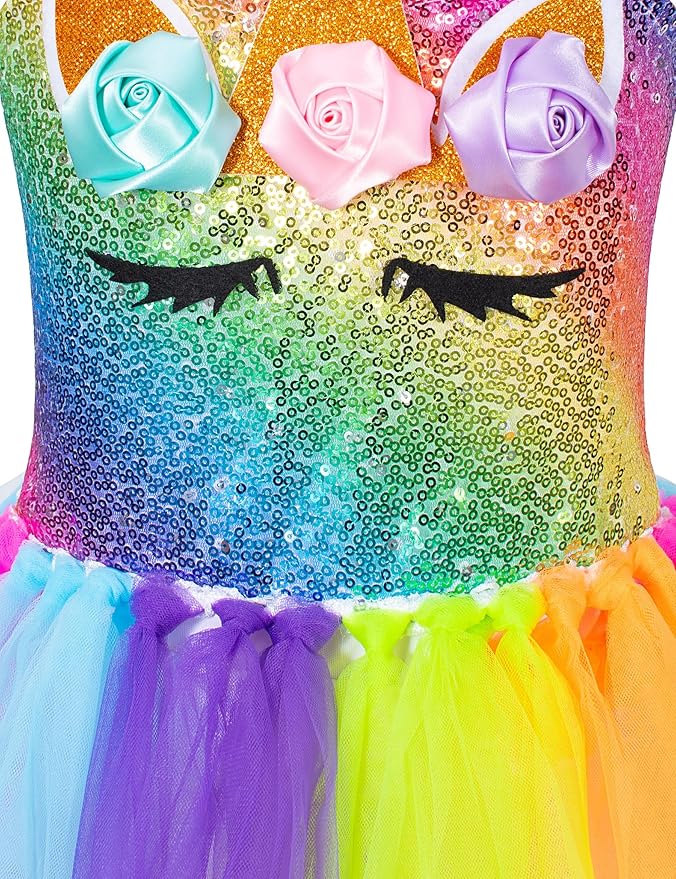 Sequin Unicorn Costume Tutu for Girls Halloween Birthday Party Dress Up with Accessories 2-9 Years