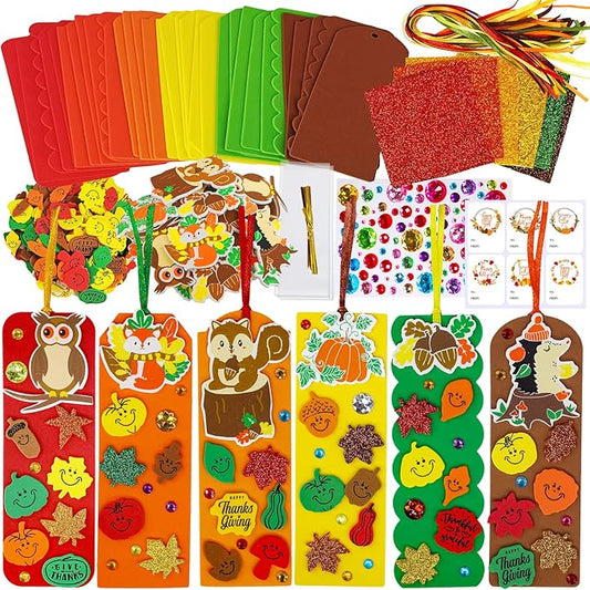 Winlyn 36 Sets Fall Craft Kits Kids Autumn Thanksgiving Fall Crafts DIY Fall Bookmarks Decorations Art Sets Pumpkin Maple leaf Harvest Foam Stickers Arts and Crafts for Kids Classroom Party Activities