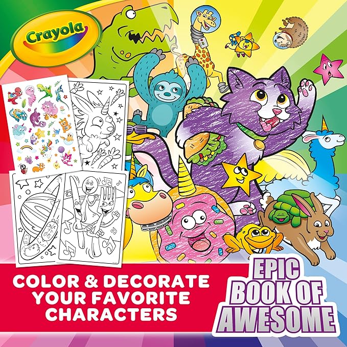 Crayola Epic Book of Awesome Coloring Book (288pgs), Animal Coloring Pages, Glitter Stickers, Travel Activity, Gift for Kids, Ages 3+