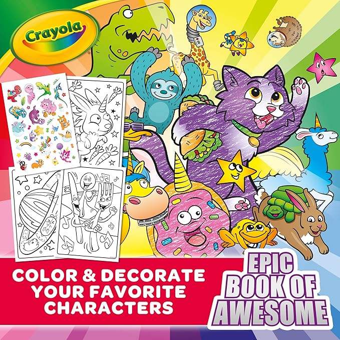 Crayola Epic Book of Awesome Coloring Book (288pgs), Animal Coloring Pages, Glitter Stickers, Travel Activity, Gift for Kids, Ages 3+