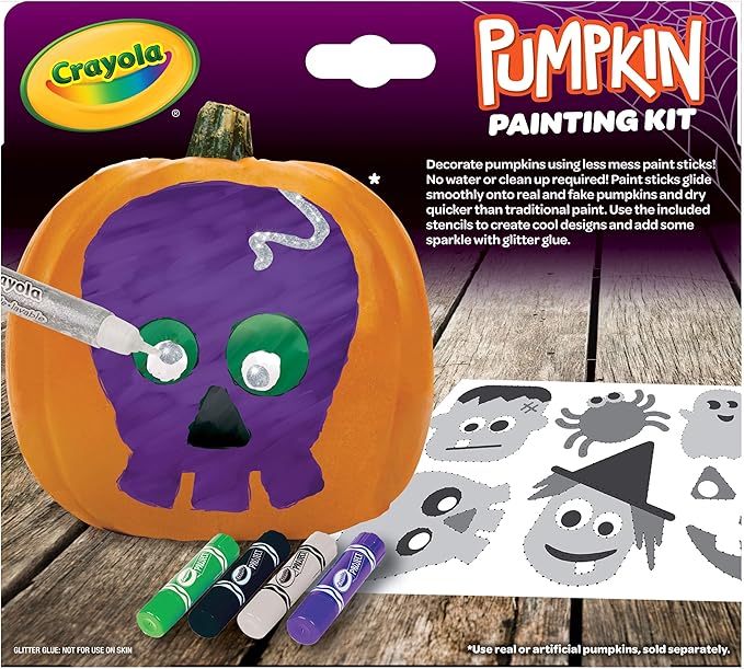 Crayola No Carve Pumpkin Decorating Kit with Paint Sticks, Less Mess Paint Set for Kids, Gift