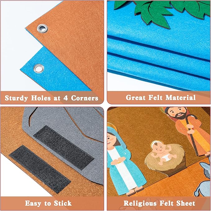 WATINC 42Pcs Nativity Baby Jesus Birth Felt Story Board Set Christmas Storytelling Party Supplies Xmas He is Risen Jesus Crucifixion Resurrection Early Learning Play Kit for Toddlers Kids