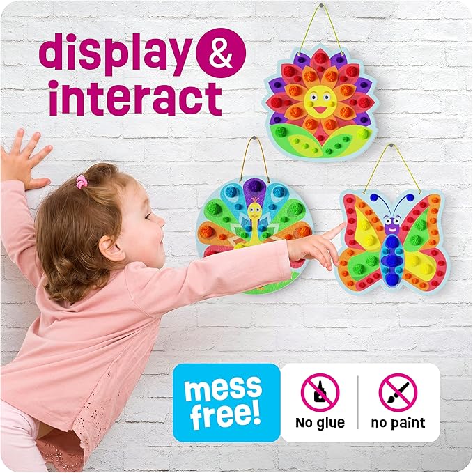 Pom Pom Arts & Crafts Kit for Toddlers - Toddler Art Activity Easter Craft for Little Boys & Girls Ages 3, 4, 5, 6 Years Old Kids Sensory Activities - Builds Fine Motor Skills & Hand-Eye Coordination