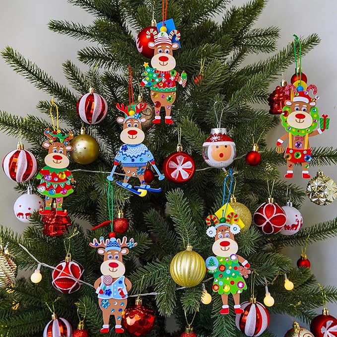 Winlyn 24 Sets Christmas Craft Kits Winter Crafts DIY Xmas Reindeer Ornaments Decorations Festive Foam Stickers Christmas Arts and Crafts for Kids Holiday Party Favors Home Classroom Art Activities