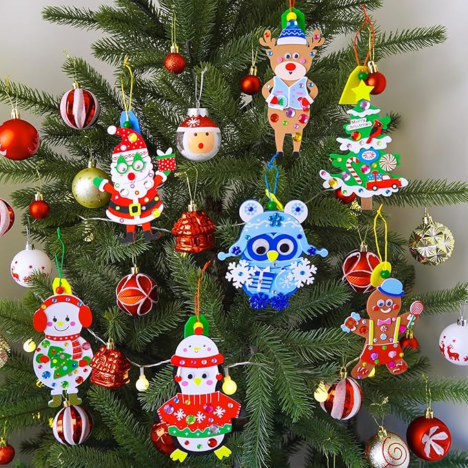 Winlyn 24 Sets Christmas Craft Kits Winter Crafts DIY Holiday Ornaments Decorations Winter Festive Foam Stickers Christmas Arts and Crafts for Kids Christmas Home Classroom Art Activities Party Favors