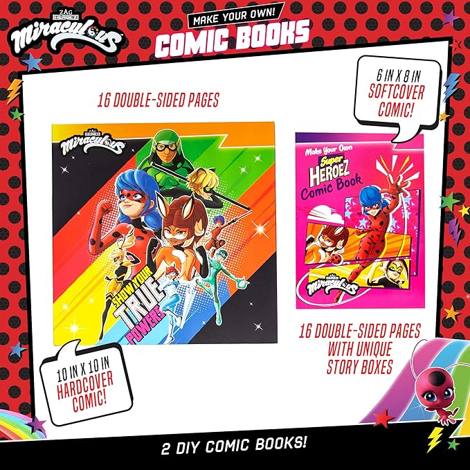 Miraculous Make Your Own Comic Book – Create 2 Comic Books Ladybug, Cat Noir, Tikki & More – Creative Toys for Kids Ages 6 & Up – DIY Comic Book Kit Kids