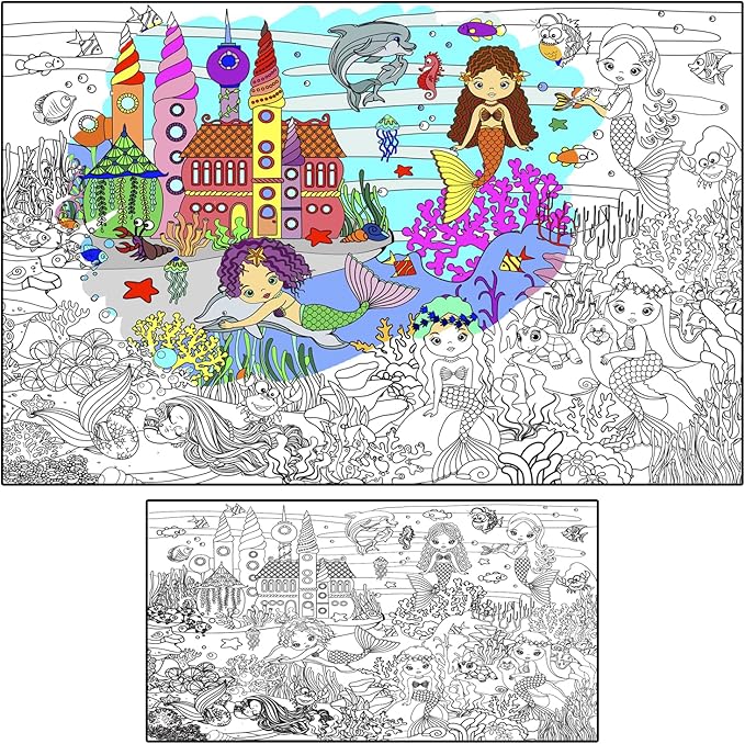 ALEX Art, Giant Coloring Poster - Mermaid Large Wall Coloring Pages - Fun Kids Art Project Activities - Jumbo Coloring Sheets Books for Girls - Huge Posters to Color - Big Floor Size 38.5”x26.7”