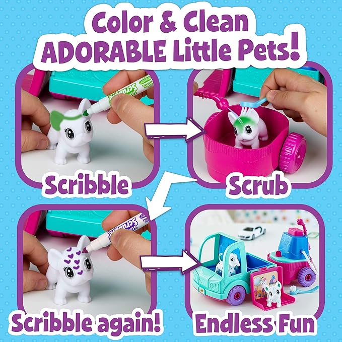 Crayola Scribble Scrubbie Pets Grooming Truck (10 Pcs), Toy Pet Playset, Kids Pet Care Toy, Gift for Girls & Boys, Ages 3+