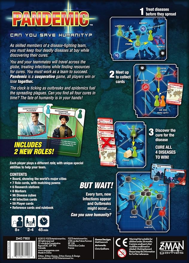 Pandemic Board Game (Base Game) - A Cooperative Battle to Save Humanity, Strategy Game for Kids and Adults, Ages 8+, 2-4 Players, 45 Minute Playtime, Made by Z-Man Games