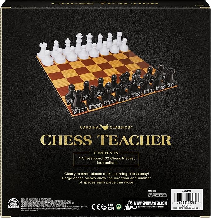 Spin Master Games, Cardinal Classics Chess Teacher, Learn to Play Strategy Board Games for Beginners, Chess, 2 Players, for Kids Ages 8 & Up