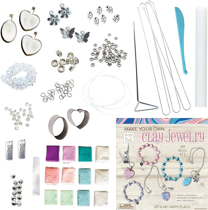Hapinest Make Your Own Clay Jewelry Making Kit for Girls,Create 3 Bracelets & 3 Necklaces, DIY Jewelry Clay Set Polymer Clay Jewelry Kit, Crafts for Teens Girls Arts & Crafts Ages 8-12 Years Old & Up