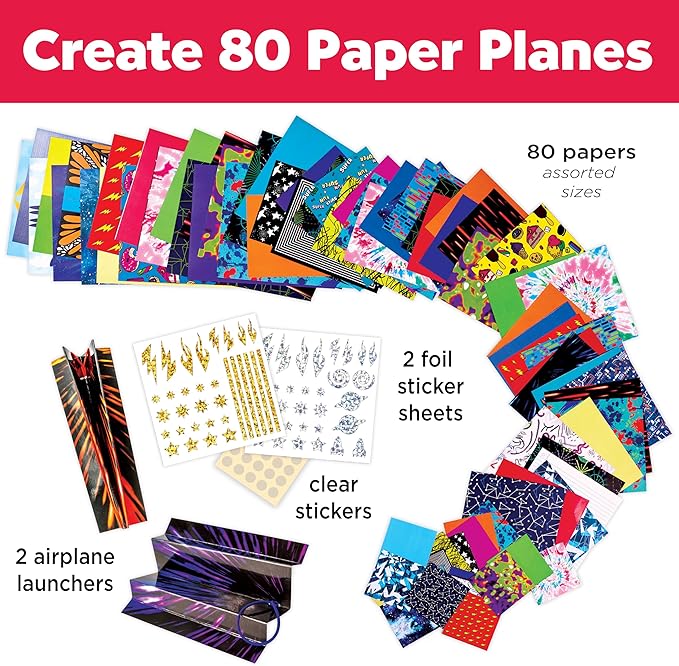 Creativity for Kids Stunt Squadron Fold & Launch Paper Airplanes: Create 80 Paper Airplanes, STEM Science Kit for Kids, Paper Airplane Craft Kit for Kids, Gifts and Toys for Boys Ages 6-8+