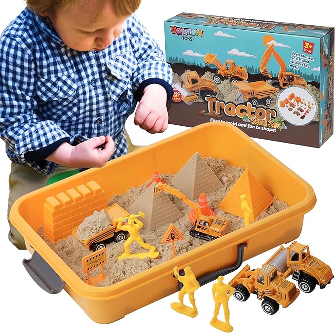Construction Sandbox Toys for Kids with 2 lbs Play Sund, Bulldozer, and Figures -Tractor Sand Playset - Children Toys 3-5 Boys, Farm Sand Play Set, Indoor Sand Toy, Mini Construction Toys