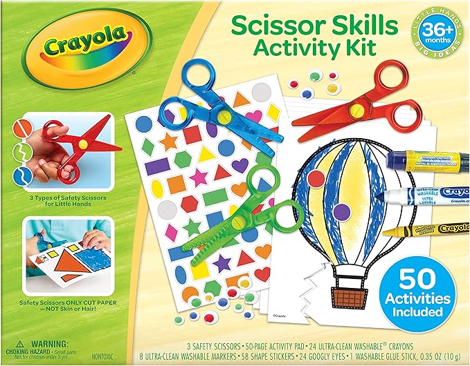 Crayola Toddler Scissor Skills Activity Kit (3ct), Safety Scissors and Craft Supplies, Toddler Crafts, Gift for Kids, Ages 3+