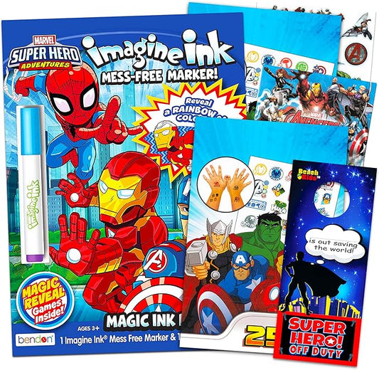 Marvel Super Hero Adventures Imagine Ink Coloring Book Activity Set ~ No Mess Magic Ink Activity Book with Avengers Stickers and Temporary Tattoos (Superhero Coloring Books)