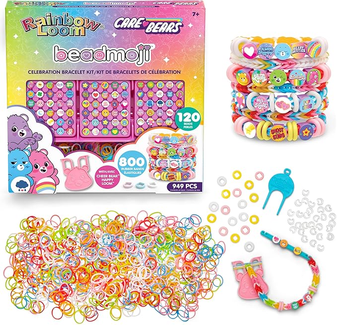 Rainbow Loom: Beadmoji - Care Bears - Celebration Bracelet Kit - 949 pcs, DIY Rubber Band Jewelry Set, Character Beads, Design & Create, Kids Ages 7+
