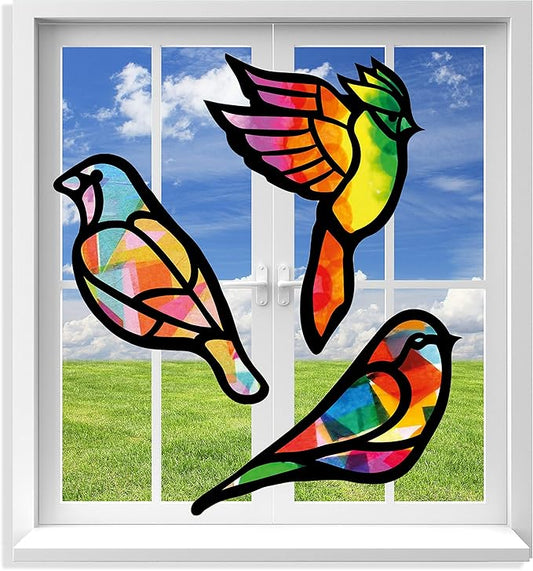 VHALE Suncatchers Craft 3 Sets (9 Cutouts) w Tissue Papers Stained Glass Effect Paper Sun Catcher Kit, Window Art, Classroom Crafts, Creative Art Projects, Kids Party Favors (Bird)