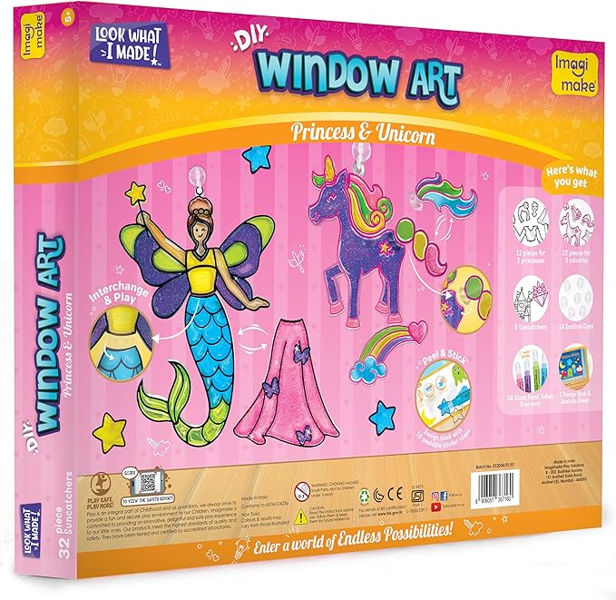 Imagimake Window Art Princess & Unicorn | Suncatcher Kit | Unicorn Toys for Girls Age 5-8 | Craft Kits for Girls Ages 8-12 | Gifts for 5 Year Old Girls
