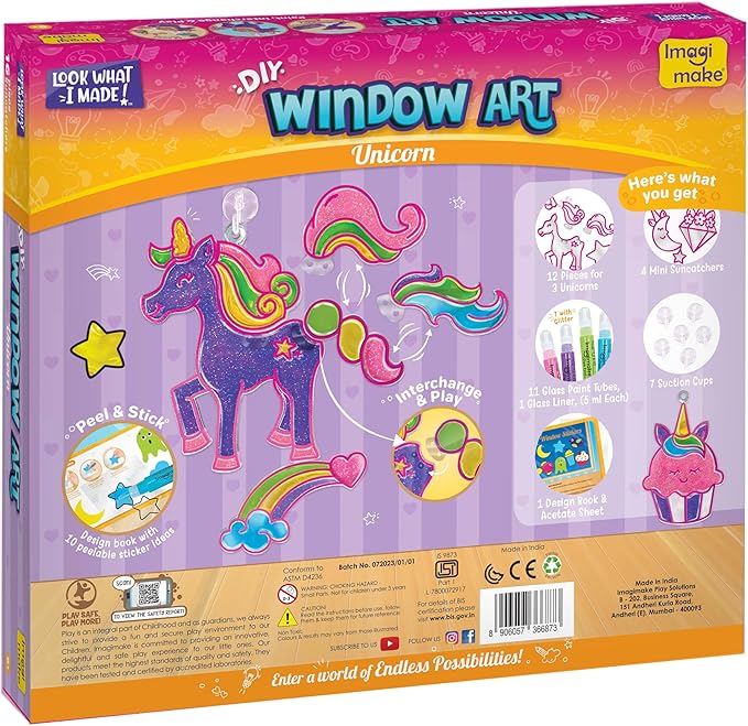 Imagimake Window Art Unicorn Toy Painting Kit | Suncatcher Art Supplies | Unicorn Toys for Girls Age 5-8 | Arts and Crafts for Kids Ages 8-12 | 6 Year Old Girl Gifts | Birthday Gifts for Girls