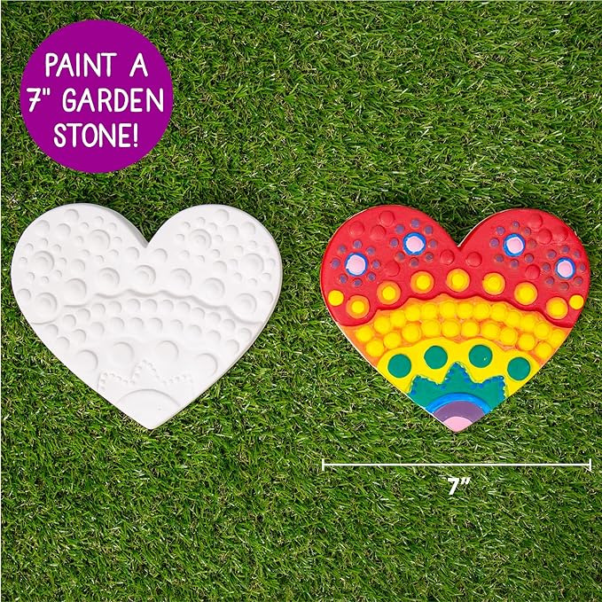Creative Roots Mosaic Heart Stepping Stone, Includes 7-Inch Ceramic Stone & 6 Vibrant Paints, DIY Garden Stepping Stone Kit for Kids Ages 6+