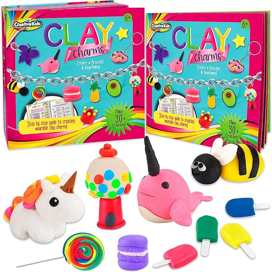 Creative Kids Clay Charms - Sculpt Over 30 Various Clay Charms - Make Charm Bracelets and Keychains with 13 Air Clay Colors - Great Kids Activity Birthday Gift for Boys and Girls Ages 6+