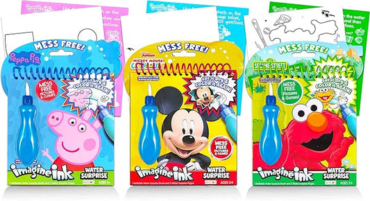 Paint with Water Books for Kids Bundle ~ 3 Mess-Free Imagine Ink Painting Books with Water Surprise Brushes with Mickey Mouse, Peppa Pig, and More