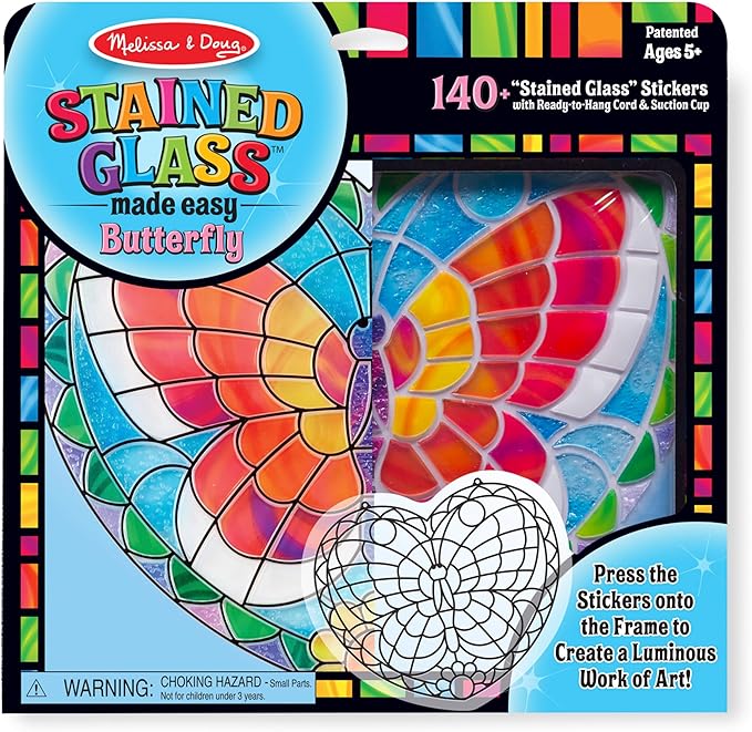 Melissa & Doug Stained Glass Made Easy Activity Kit: Butterfly - 140+ Stickers - Kids Sticker Stained Glass Craft Kit; Sun Catchers For Kids Ages 5+