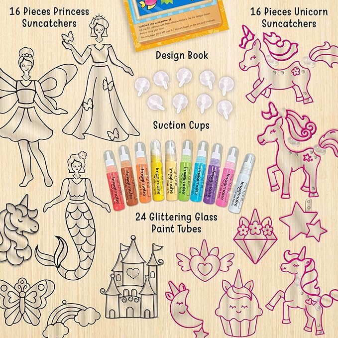 Imagimake Window Art Princess & Unicorn | Suncatcher Kit | Unicorn Toys for Girls Age 5-8 | Craft Kits for Girls Ages 8-12 | Gifts for 5 Year Old Girls