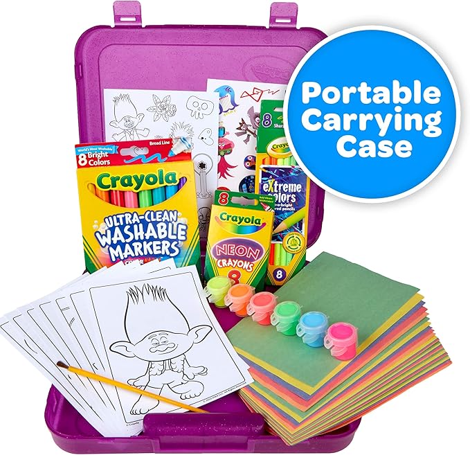 Crayola Trolls World Tour, Neon Create & Color Art Set, Over 70 Art Supplies, Gift for Kids, 5, 6, 7, 8
