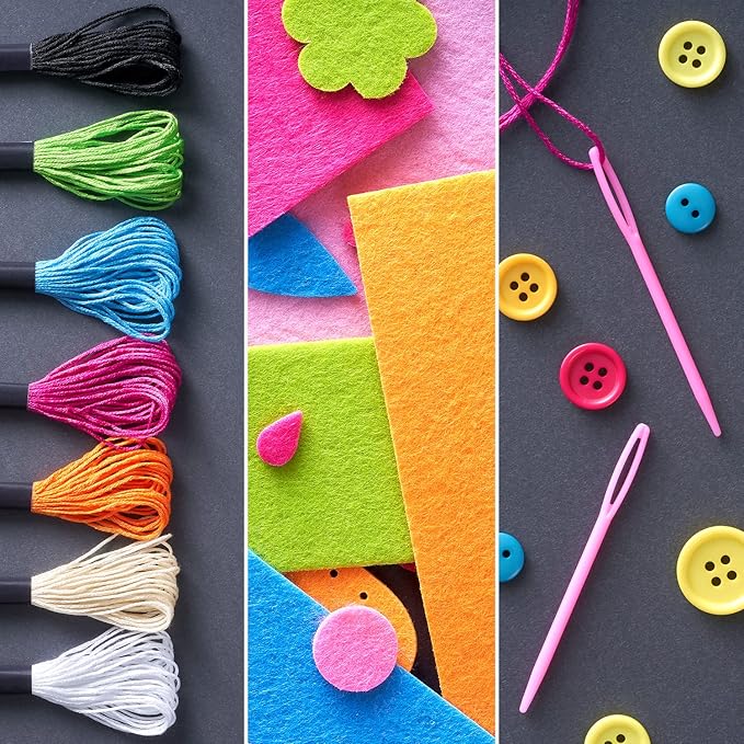 Arteza Kids Hand Sewing Kit, 6 Learn to Sew Accessory Bags, 90 Pieces, Pre-Cut Felt Shapes, Felt Sheets, Plastic Needles, Thread, Buttons, and Hook & Loop, Kids Craft Supplies with Instruction Guide