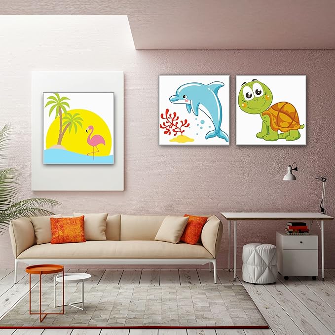 Hiolife 3 Pack Paint by Number Kits for Kids, 8X 8 inch Framed,Colorful Animals Oil Painting Kits for Girls and Boys, Painting Sets for Childrens,Home Wall Decor