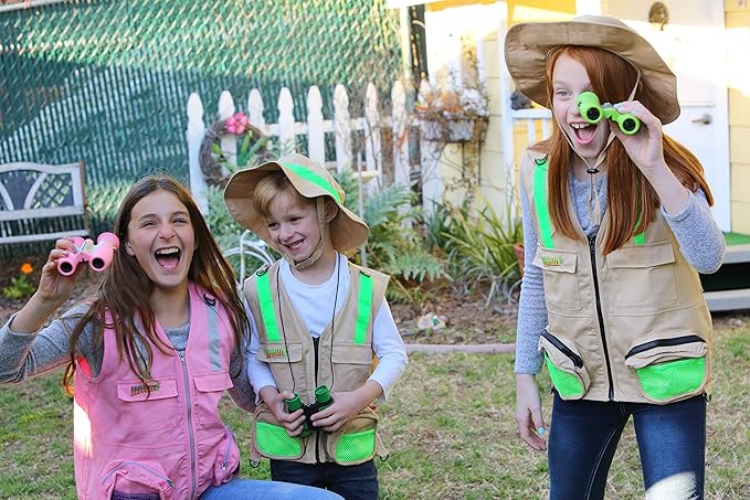 S/M Youth Vest and Hat Combination Set for Boys and Girls: 1 Tan Cargo Vest for Kids with Reflective Safety Straps & 1 Floppy Bucket Sun Hat with Chin Strap. Color: Youth Tan S/M Size 4-7