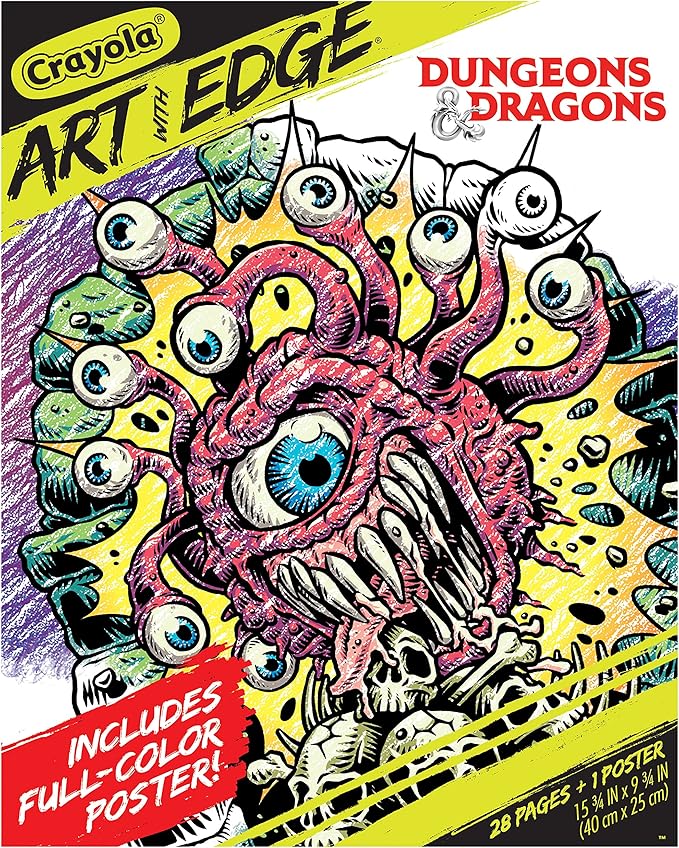 Crayola Art with Edge Dungeons & Dragons Coloring Pages (28pgs), Adult Coloring, DND, Full Poster Included, Gift for Teens