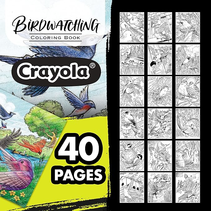 Crayola Bird Coloring Book (40pgs), Adult Coloring Pages, 8.5 x 10, Stress Relieving Coloring, Mindfulness Activity for Adults