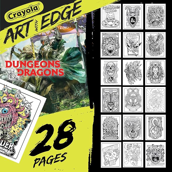 Crayola Art with Edge Dungeons & Dragons Coloring Pages (28pgs), Adult Coloring, DND, Full Poster Included, Gift for Teens
