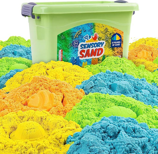 Sensory Sand Bulk Size 8 Pound Multicolor with Blue Orange Green and Yellow Sensory Play Sand in Container